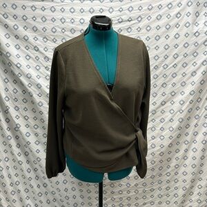 Madewell Olive Green Long Sleeve Faux Wrap Top XXL